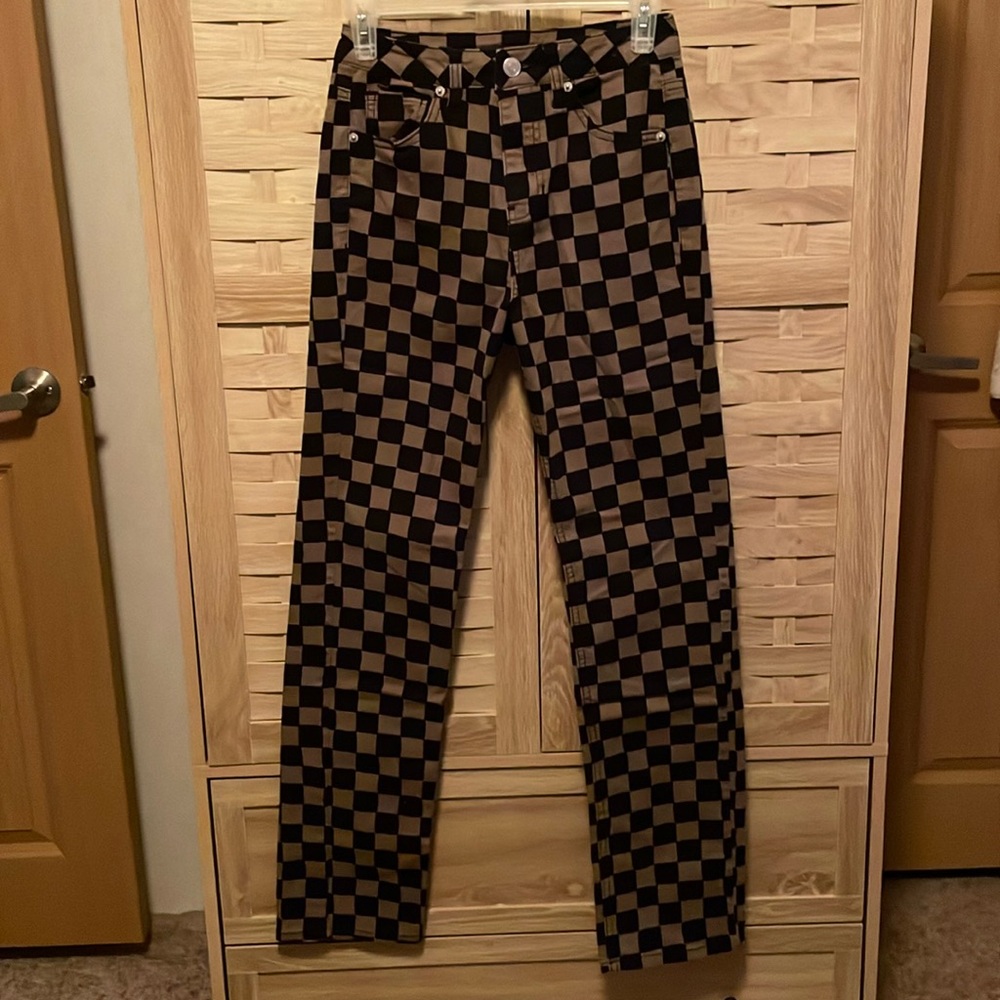 NWOT Forever 21 brown/black cotton/spandex button/zip fly pants, Size 24